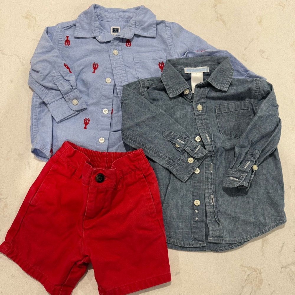 Janie and Jack Lot - 2 Long Sleeve Button Down Shirts & 1 Short - Boys (6-12 mo)